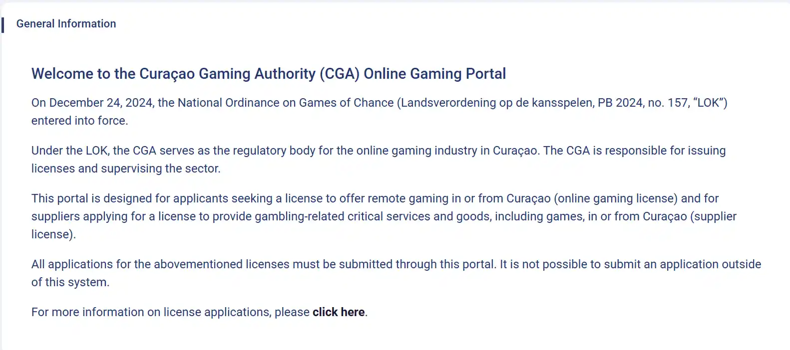 بوابة Curaçao Gaming Authority الرسمية