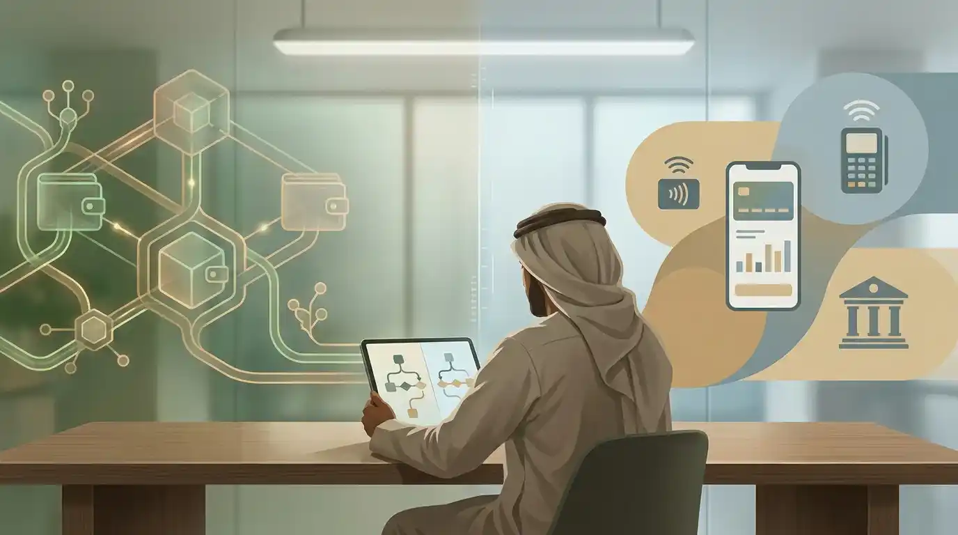 رسم تحريري لمقارنة الدفع المشفر بالمدفوعات الرقمية
